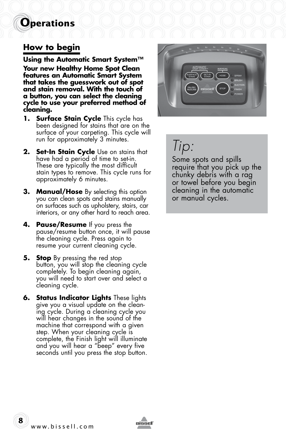Perations, How to begin | Bissell 92T7 User Manual | Page 8 / 16