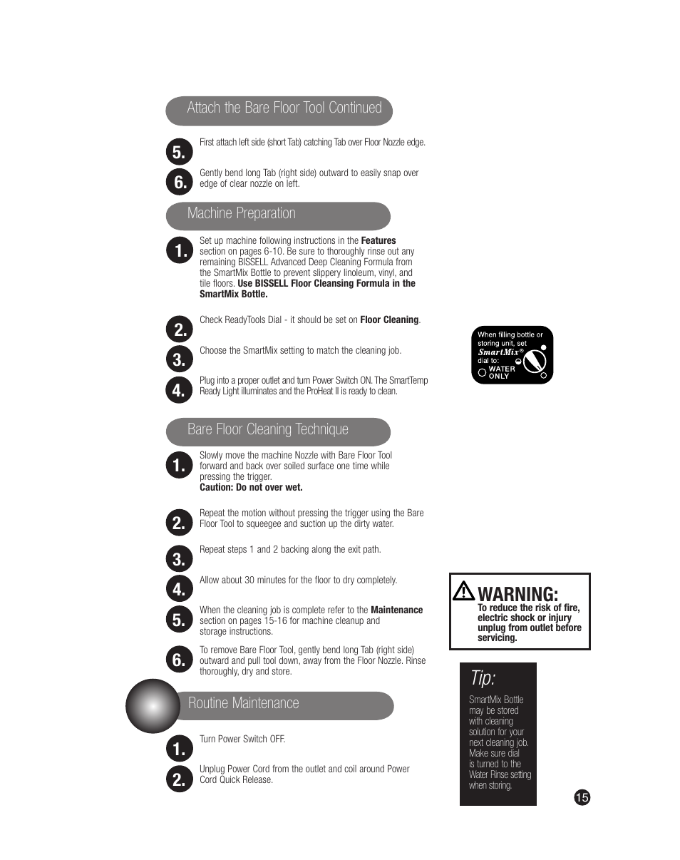 Warning | Bissell 7901J User Manual | Page 15 / 20