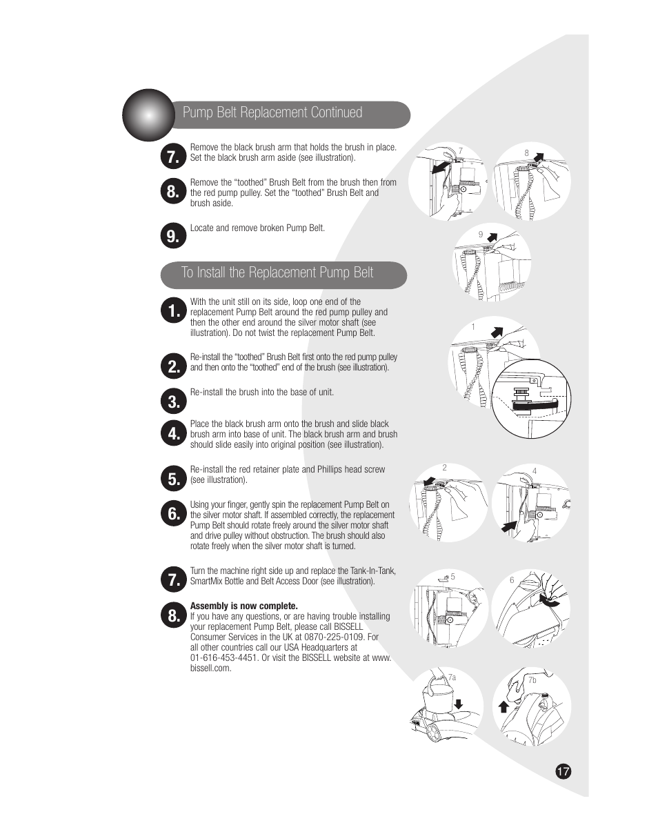 Pump belt replacement continued | Bissell 7901J User Manual | Page 17 / 20