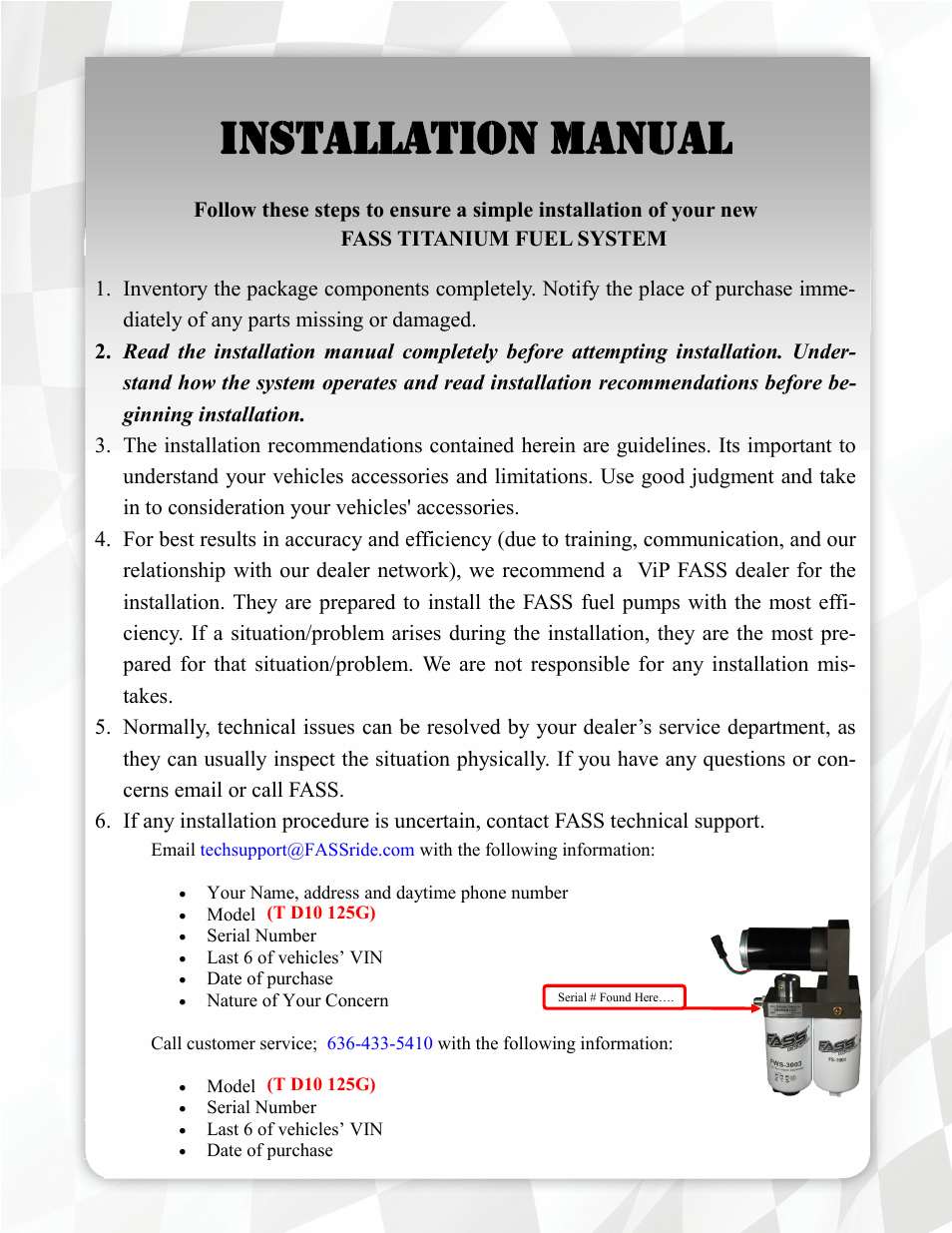 Installation manual | FASS T D10 125G User Manual | Page 4 / 20