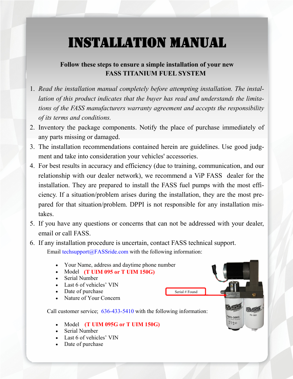 Installation manual | FASS T UIM 095G User Manual | Page 4 / 23