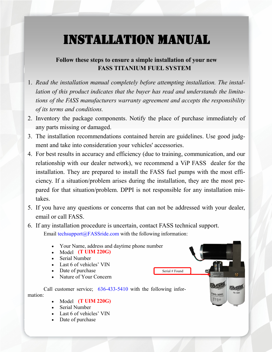 Installation manual | FASS T UIM 220G User Manual | Page 4 / 23