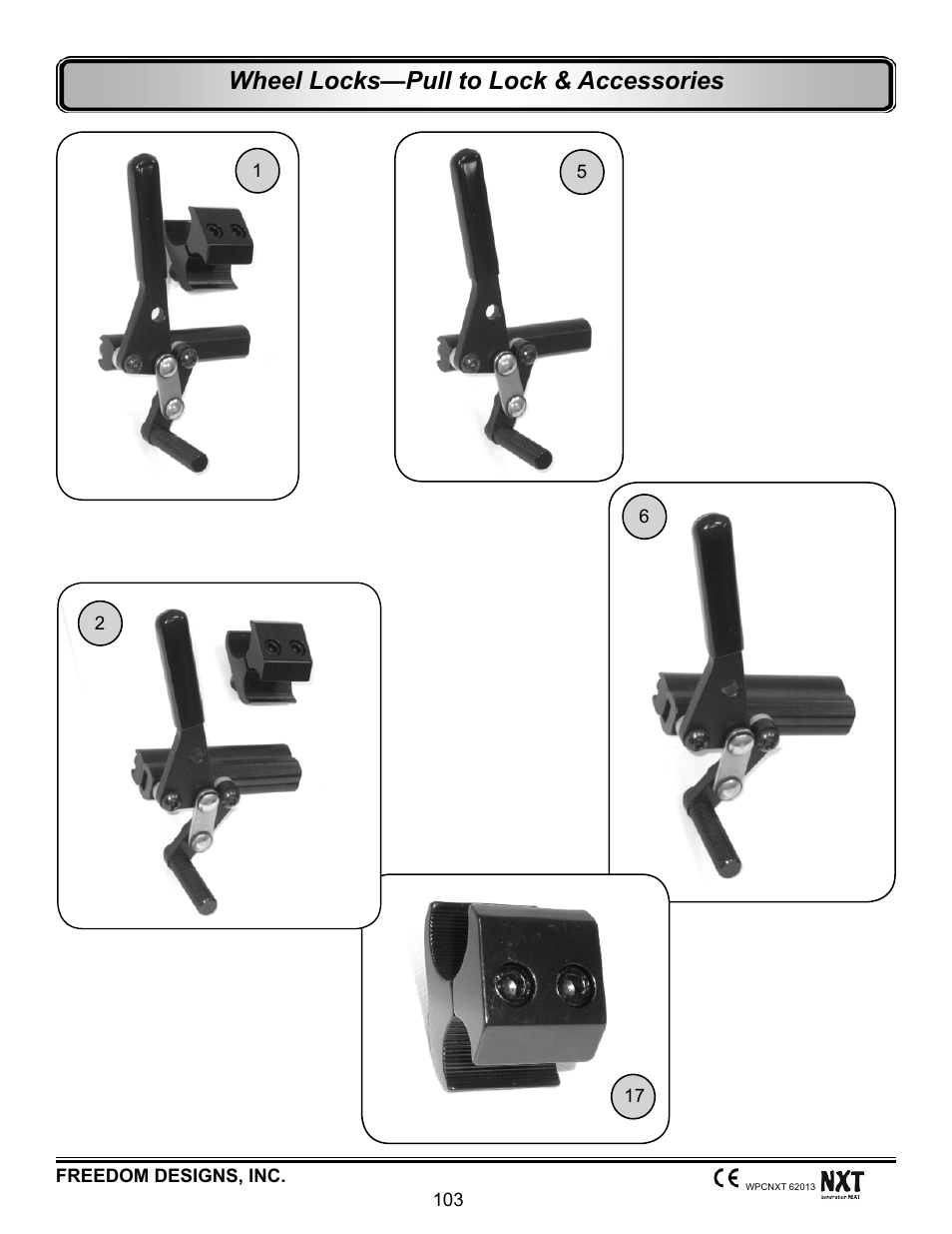 Pull to lock wheel locks, Wheel locks—pull to lock & accessories | Freedom Designs Freedom NXT User Manual | Page 112 / 182