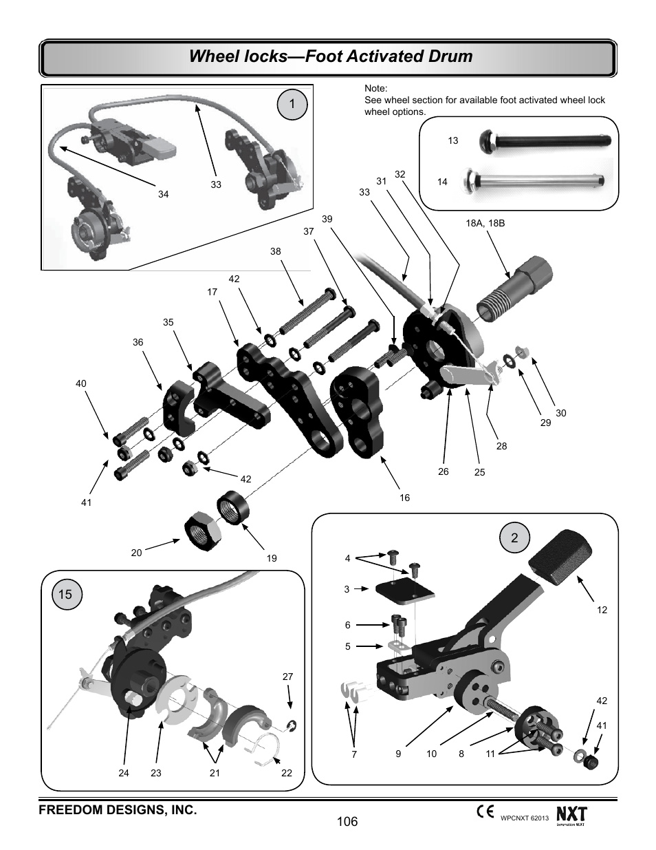 Foot activated drum wheel locks, Wheel locks—foot activated drum | Freedom Designs Freedom NXT User Manual | Page 115 / 182