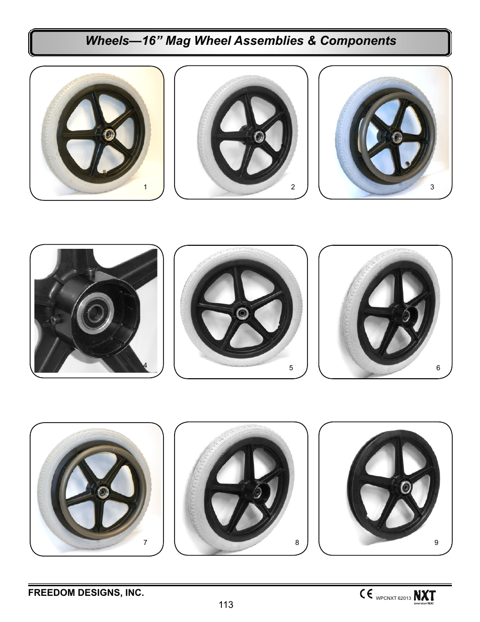16” mag wheel assemblies & components, Wheels—16” mag wheel assemblies & components | Freedom Designs Freedom NXT User Manual | Page 122 / 182