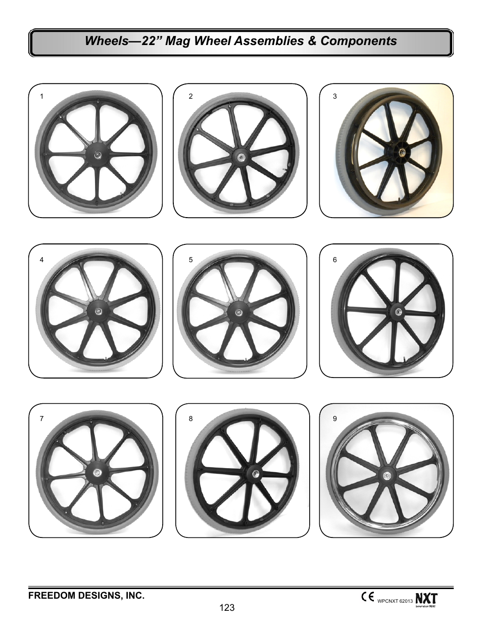 22” mag wheel assemblies & components, Wheels—22” mag wheel assemblies & components | Freedom Designs Freedom NXT User Manual | Page 132 / 182