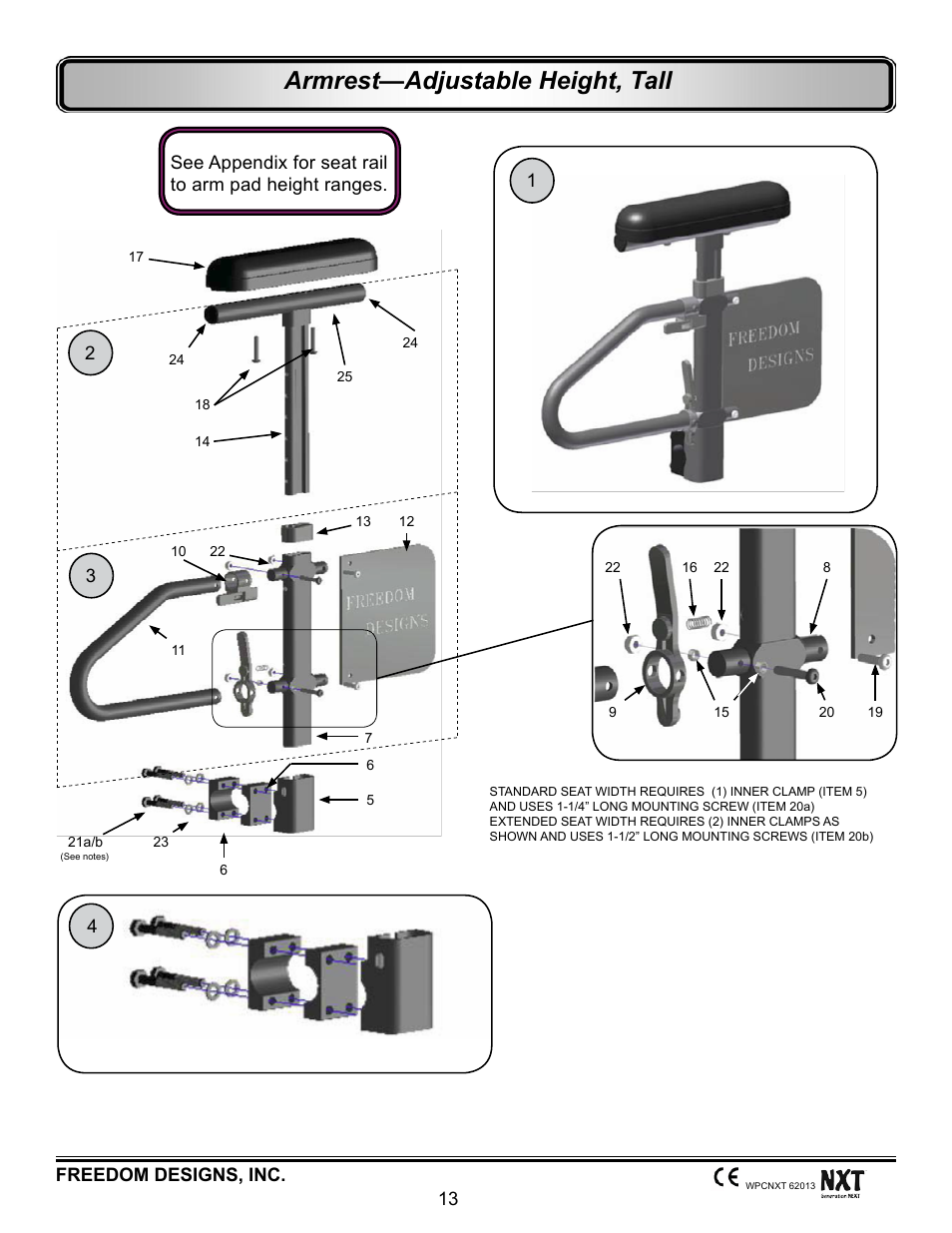 Adjustable height, tall, Armrest—adjustable height, tall | Freedom Designs Freedom NXT User Manual | Page 22 / 182