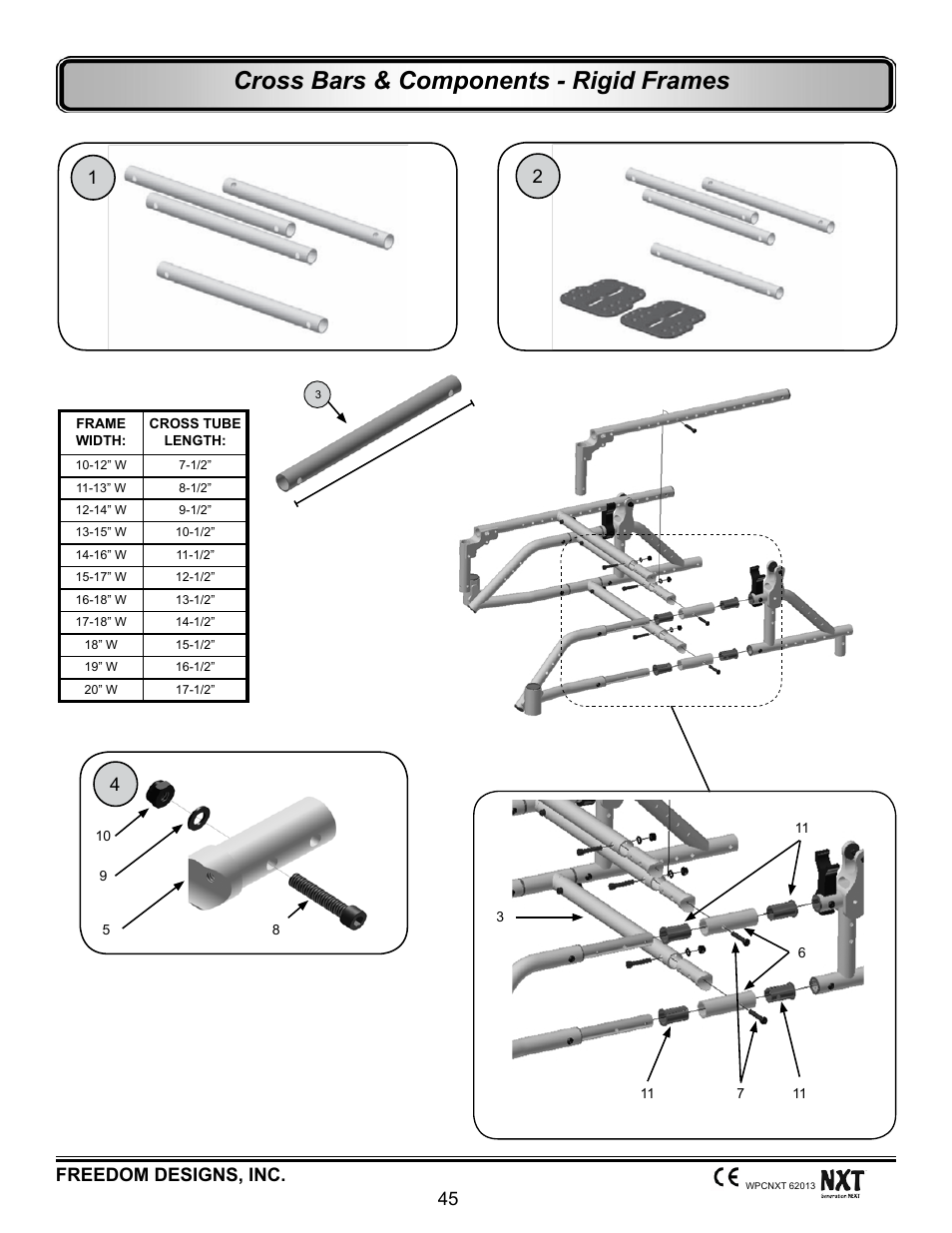 Cross bars - rigid frames, Cross bars & components - rigid frames, Freedom designs, inc. 45 | Freedom Designs Freedom NXT User Manual | Page 54 / 182