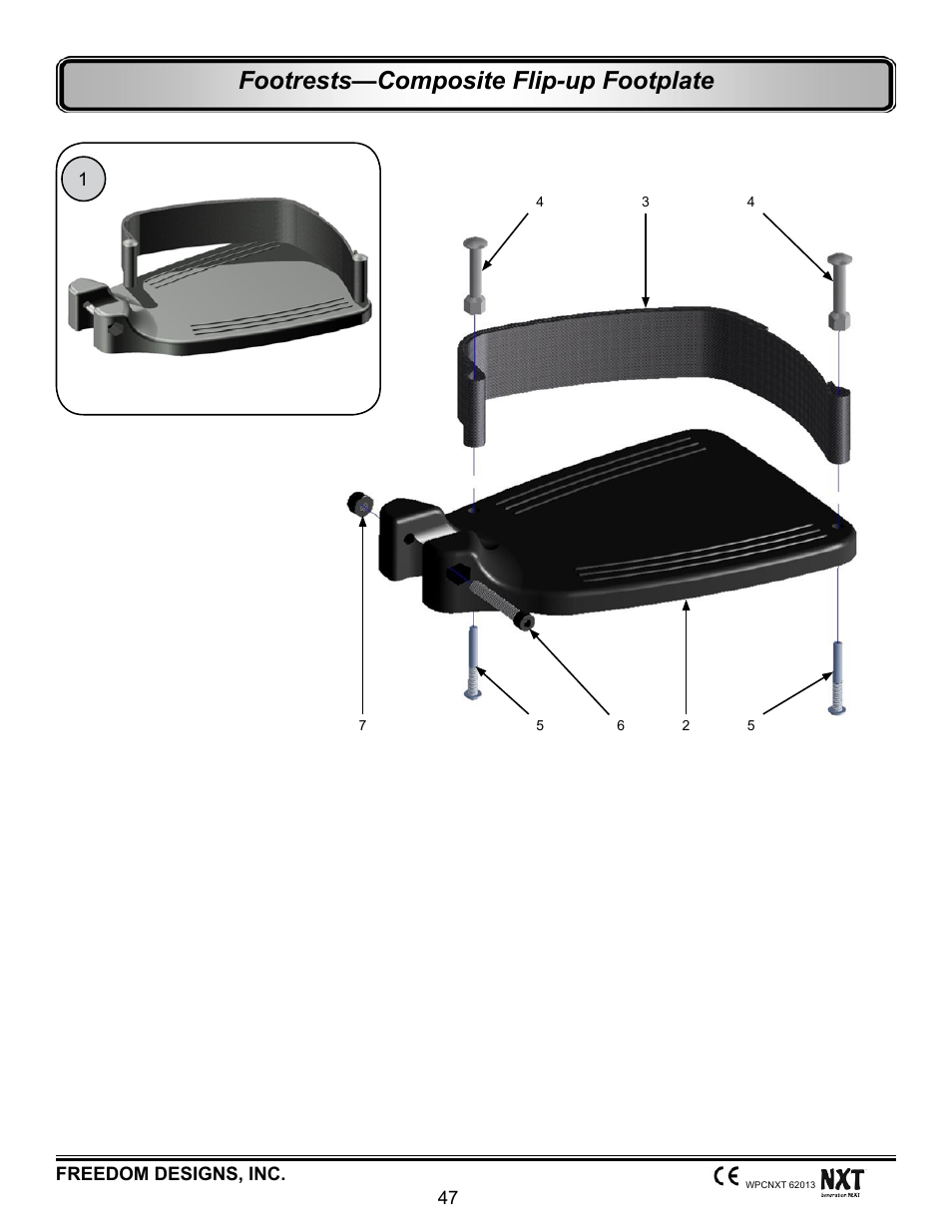 Footrests, Composite flip-up, Footrests—composite flip-up footplate | Freedom Designs Freedom NXT User Manual | Page 56 / 182
