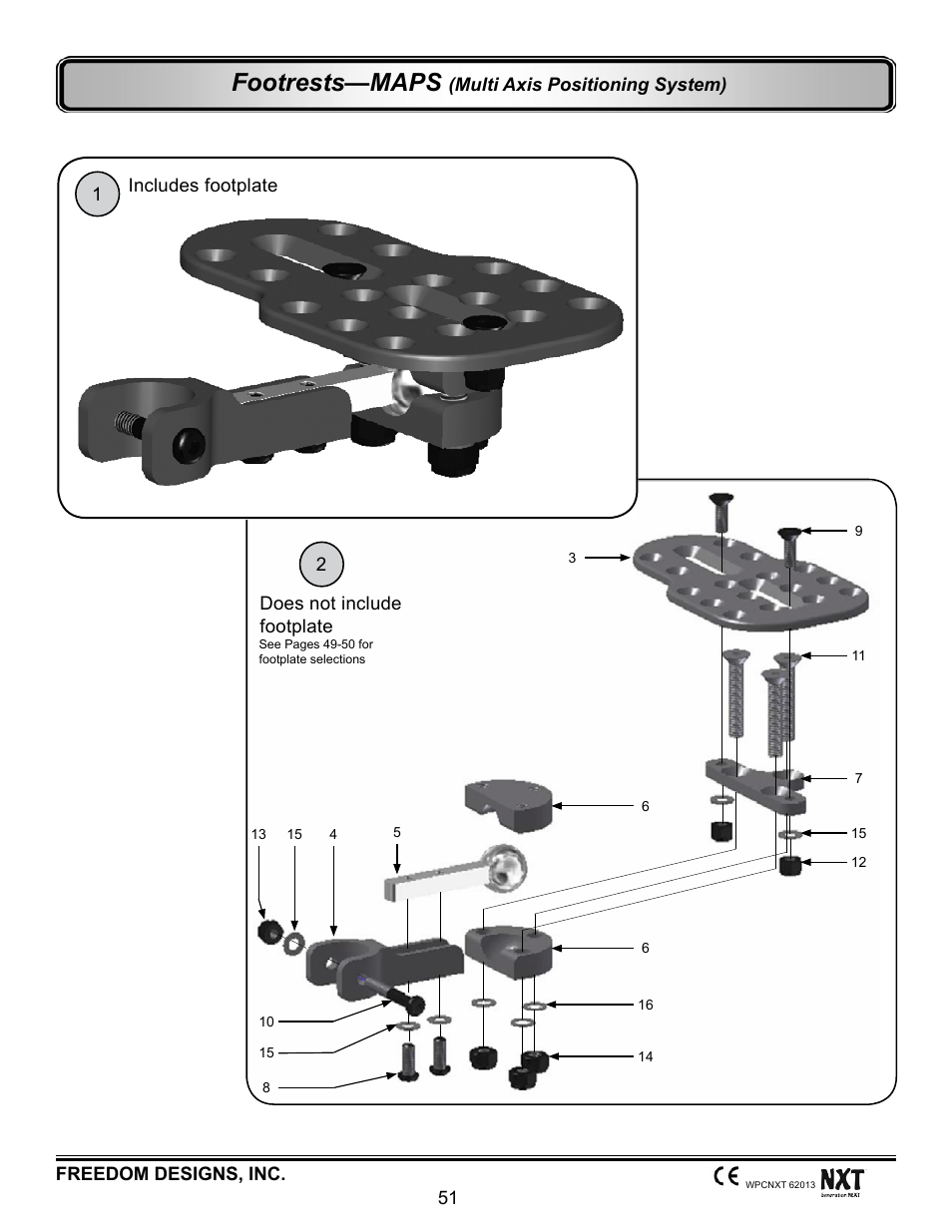Maps, Multi axis positioning system), Footrests—maps | Freedom Designs Freedom NXT User Manual | Page 60 / 182