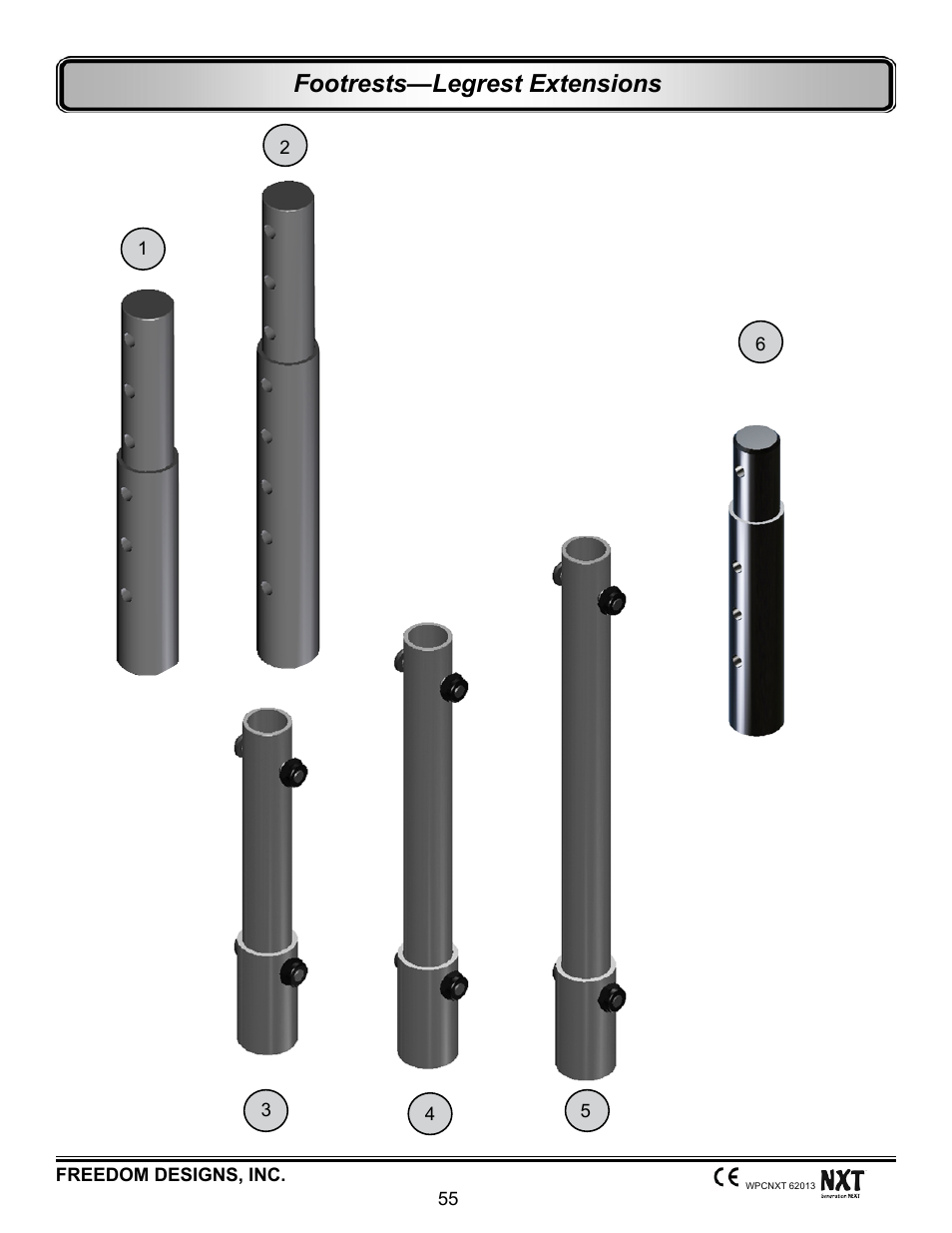 Legrest extensions, Footrests—legrest extensions | Freedom Designs Freedom NXT User Manual | Page 64 / 182