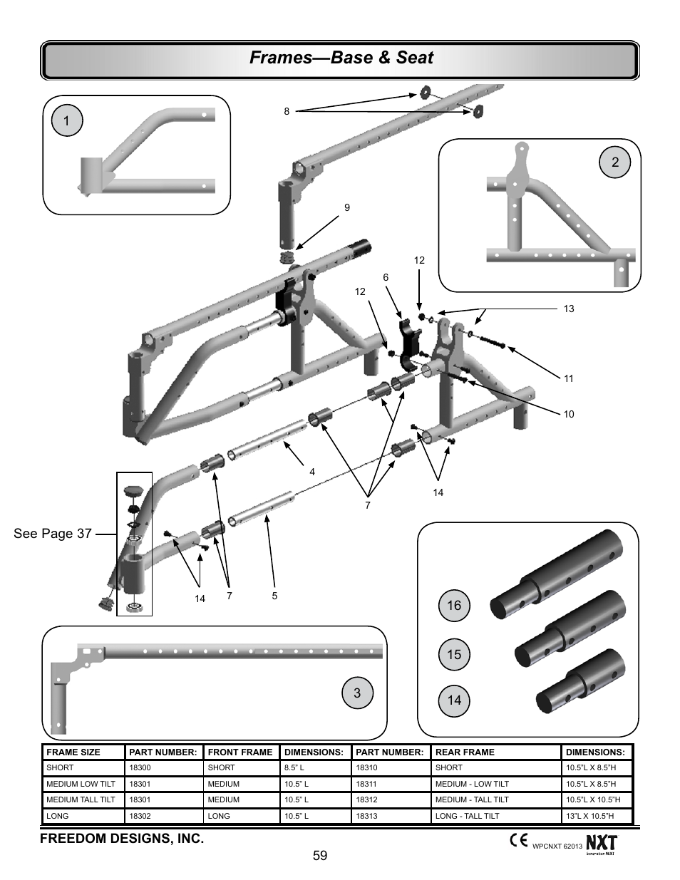 Frames, Base and seat frames, Frames—base & seat | Freedom designs, inc. 59 | Freedom Designs Freedom NXT User Manual | Page 68 / 182