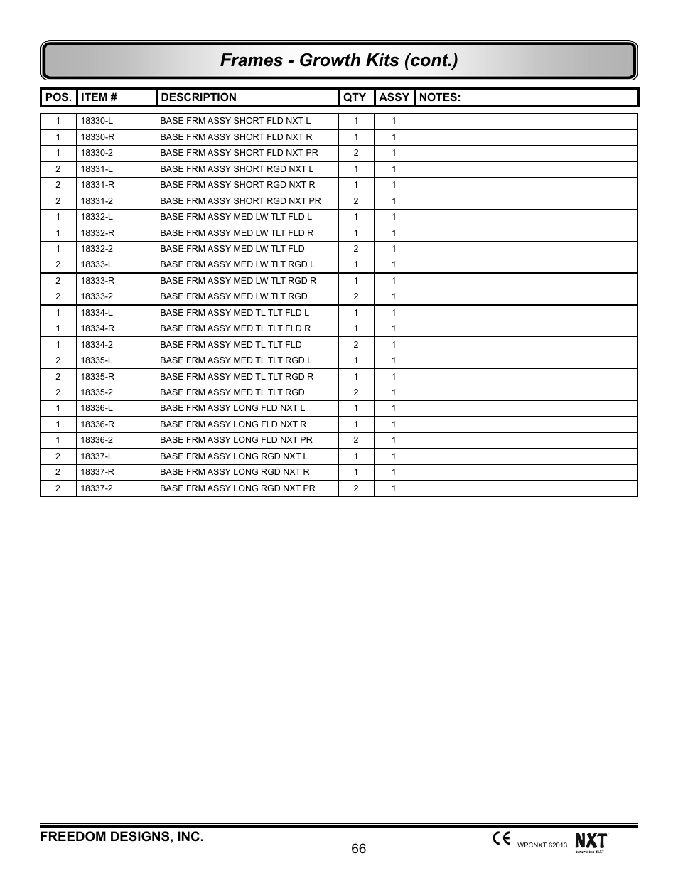Frames - growth kits (cont.), 66 freedom designs, inc | Freedom Designs Freedom NXT User Manual | Page 75 / 182