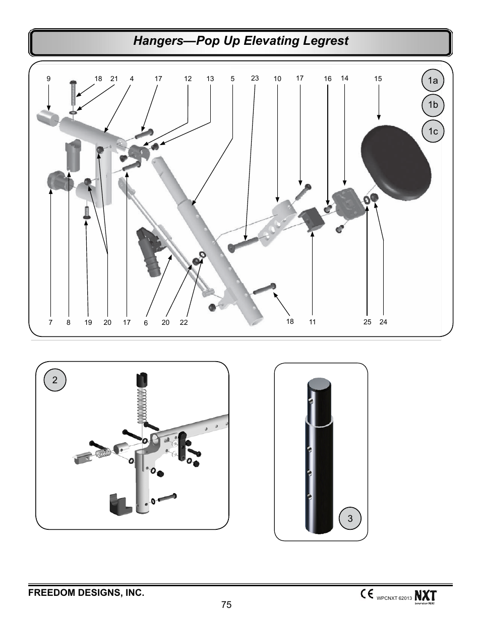 Pop-up, elevating legrest, Hangers—pop up elevating legrest | Freedom Designs Freedom NXT User Manual | Page 84 / 182