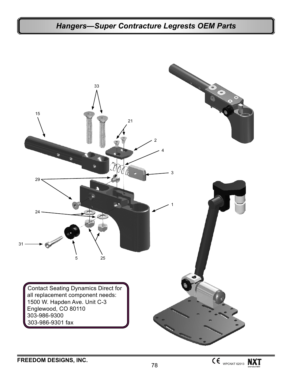 Super contracture legrest, Hangers—super contracture legrests oem parts | Freedom Designs Freedom NXT User Manual | Page 87 / 182