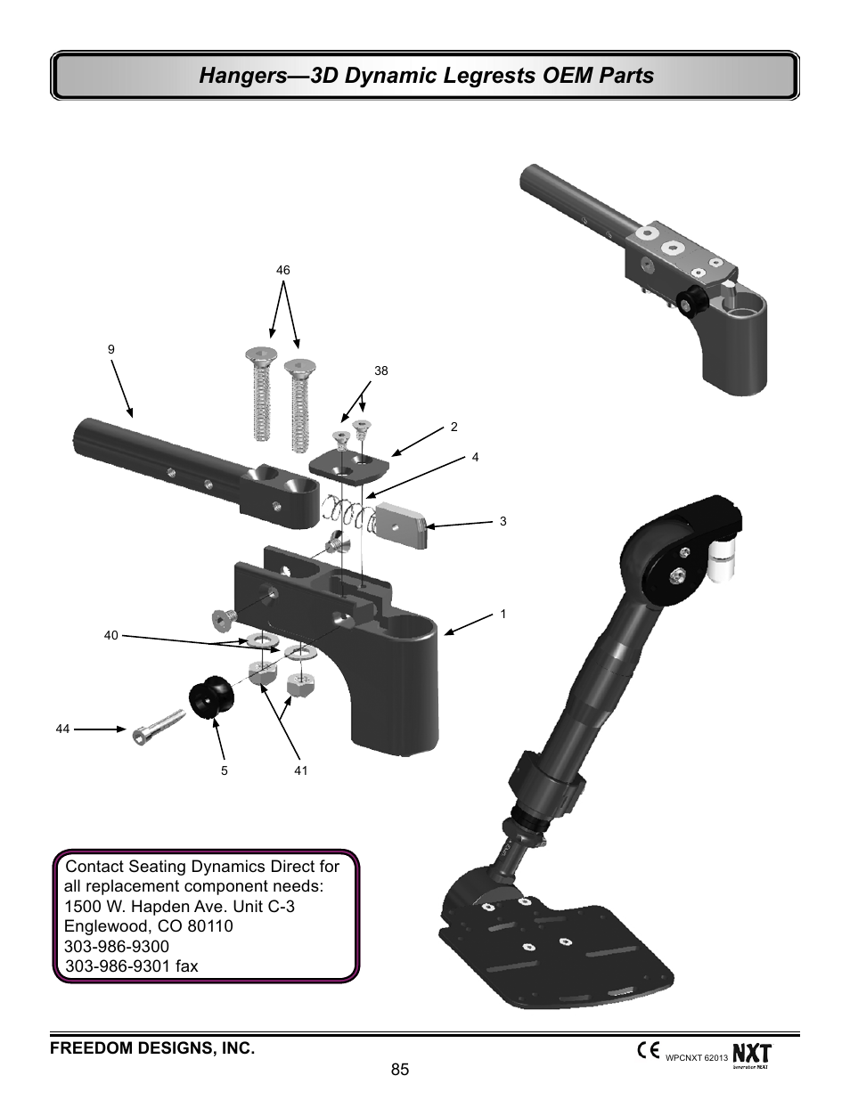 3d dynamic legrest, Hangers—3d dynamic legrests oem parts | Freedom Designs Freedom NXT User Manual | Page 94 / 182