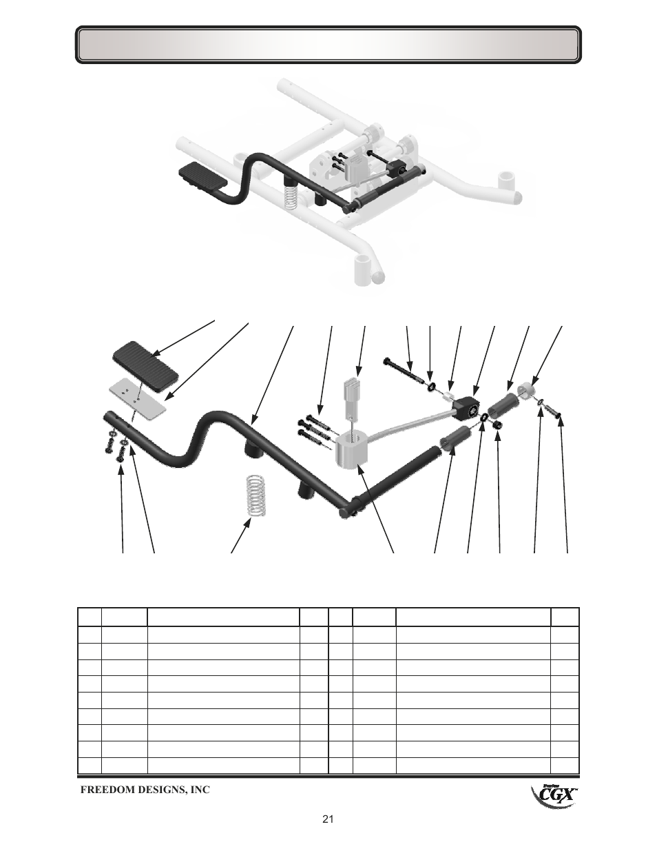 Tilt assembly—standard & x-wide | Freedom Designs Freedom CGX User Manual | Page 23 / 32