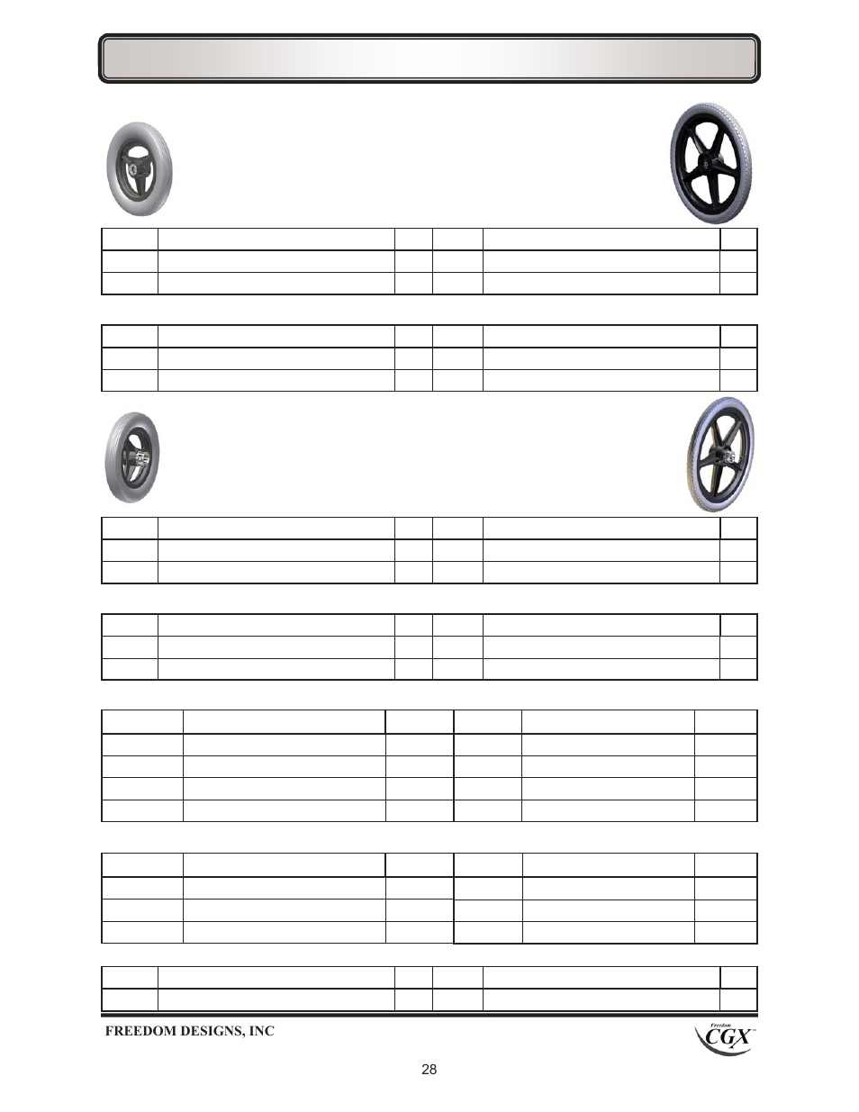 Wheels—mag assemblies, With hub lock option | Freedom Designs Freedom CGX User Manual | Page 30 / 32