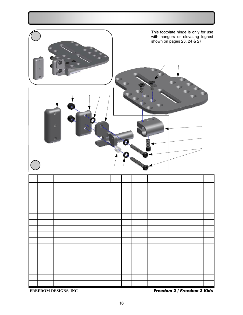 Footrests—flip up footplate | Freedom Designs Freedom 2 User Manual | Page 18 / 40