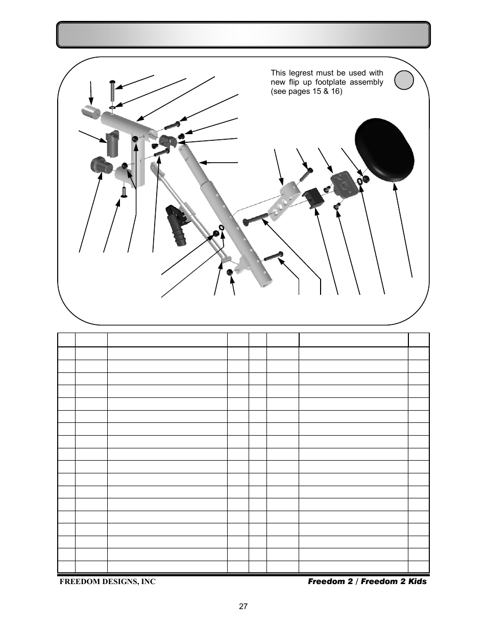 Hangers—pop up elevating legrest | Freedom Designs Freedom 2 User Manual | Page 29 / 40