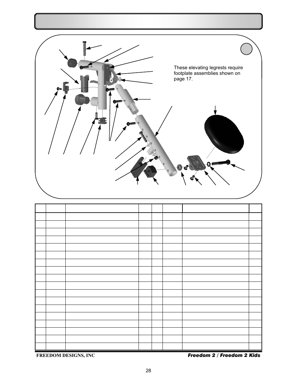 Hangers—pop up elevating legrest (discontinued) | Freedom Designs Freedom 2 User Manual | Page 30 / 40