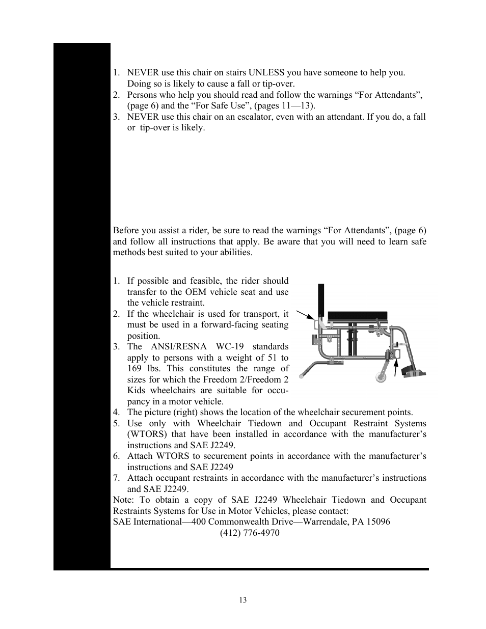 Warning: falls & tip-overs | Freedom Designs Freedom 2 User Manual | Page 13 / 46