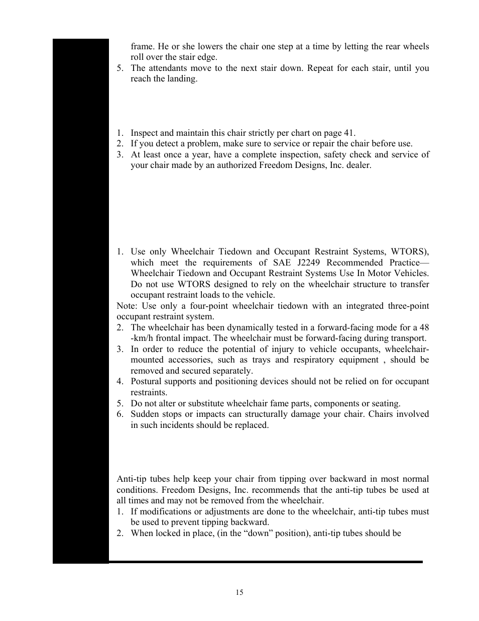 Warning: falls & tip-overs | Freedom Designs Freedom 2 User Manual | Page 15 / 46
