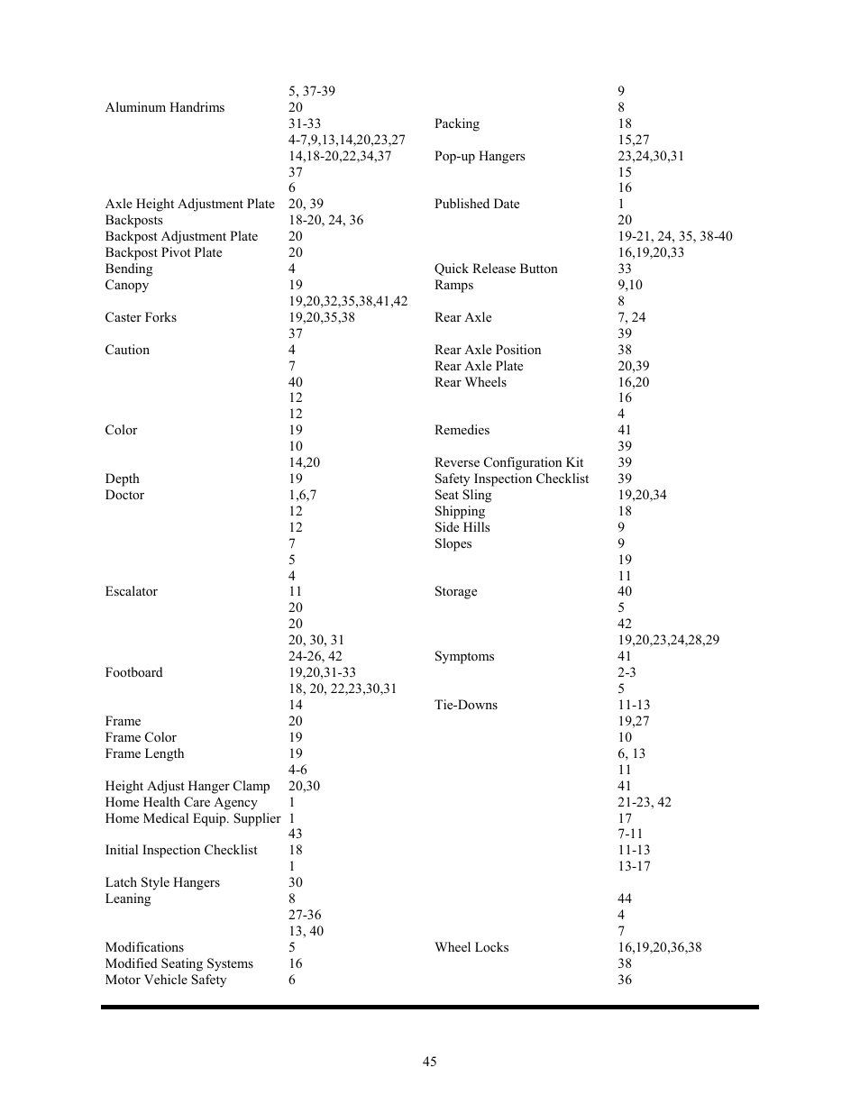 Index, Freedom designs, inc, Freedom 2 / freedom 2 kids | Freedom Designs Freedom 2 User Manual | Page 45 / 46