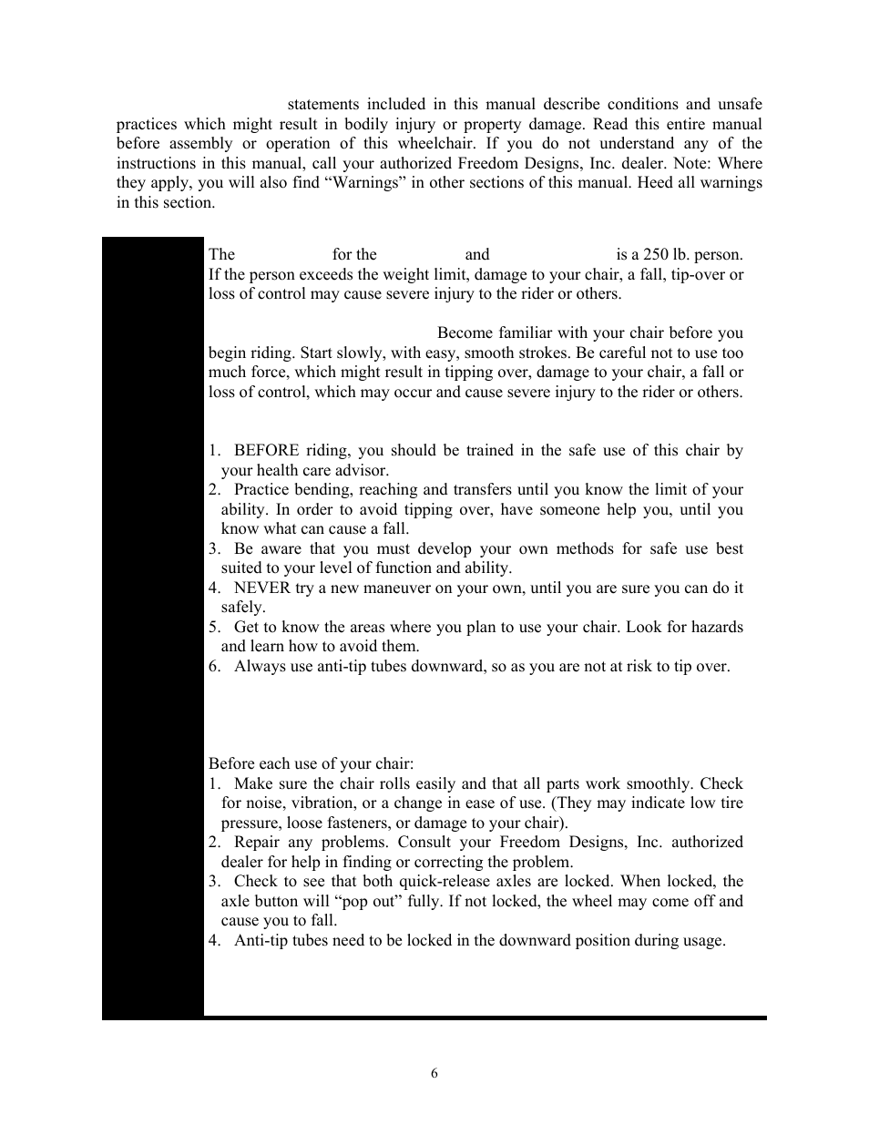 General warnings | Freedom Designs Freedom 2 User Manual | Page 6 / 46