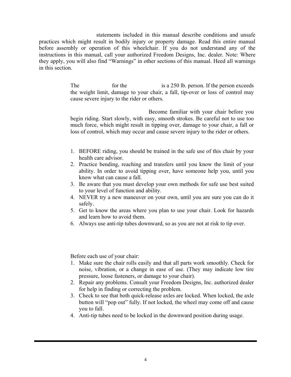 General warnings, Freedom designs, inc | Freedom Designs Freedom SP3 User Manual | Page 6 / 48