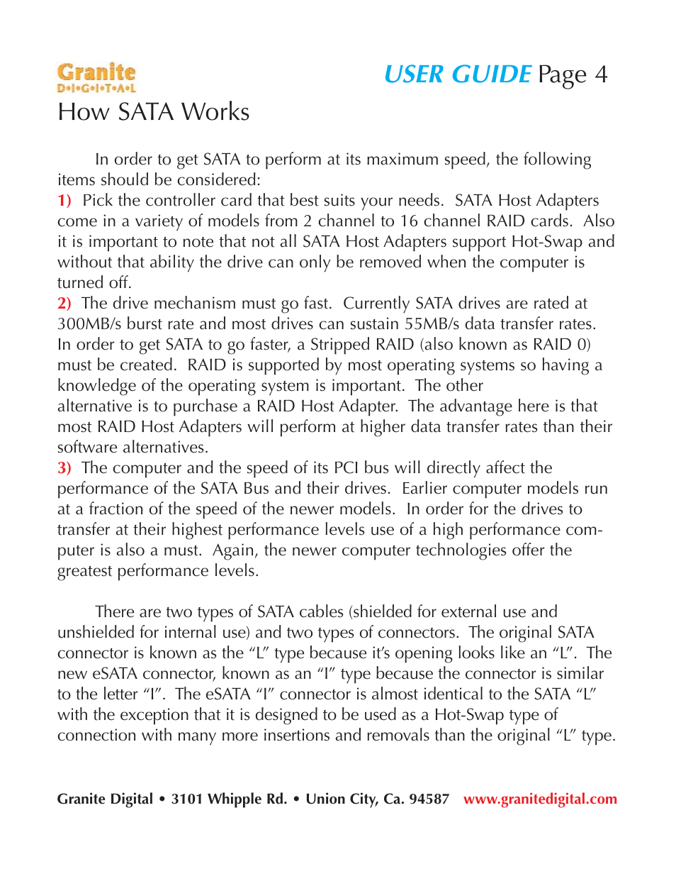 User guide, Page 4 how sata works | Granite Digital SATA 2 Bay Aluminum Series User Manual | Page 4 / 18