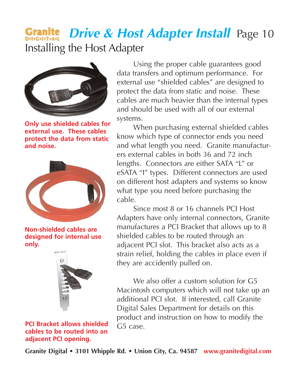 Drive & host adapter install, Page 10 installing the host adapter | Granite Digital SATA 8 Bay Rack Expandable User Manual | Page 10 / 18