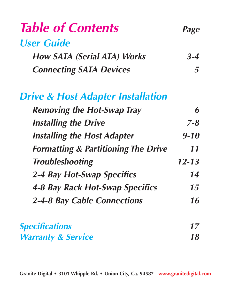 Granite Digital SATA 8 Bay Rack Expandable User Manual | Page 2 / 18