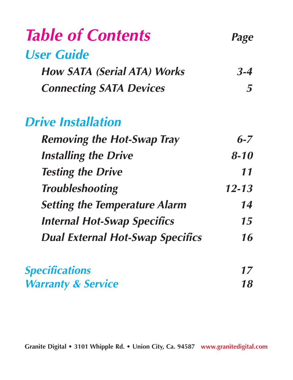Granite Digital SATA LCD Hot-Swap User Manual | Page 2 / 18