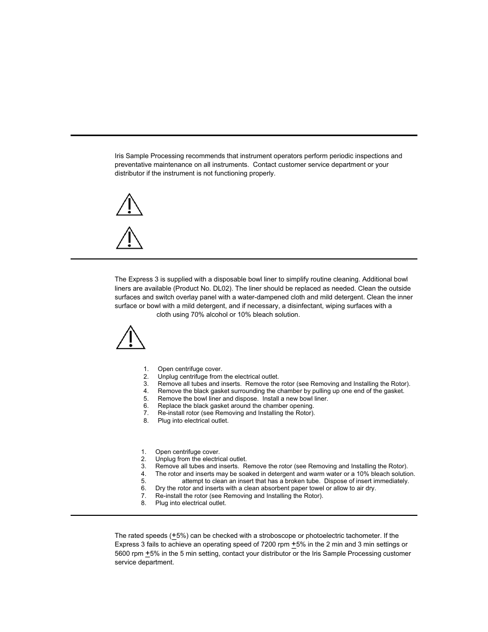 Maintenance | Iris Sample Processing StatSpin® Express 3 Primary Tube Centrifuge User Manual | Page 12 / 17