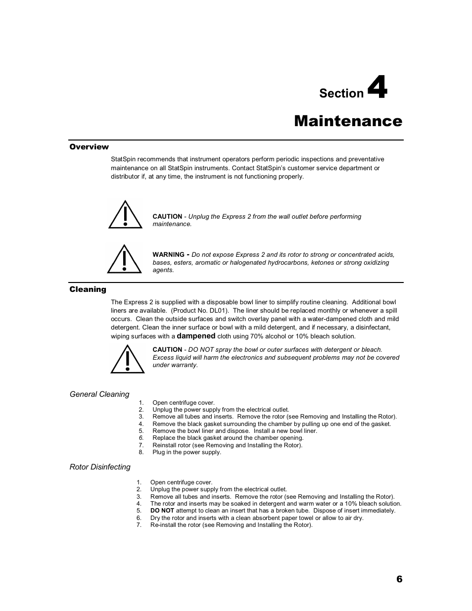 Maintenance | Iris Sample Processing StatSpin® Express 2 Primary Tube Centrifuge User Manual | Page 10 / 15