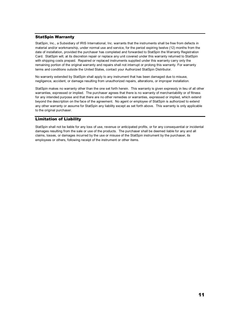Iris Sample Processing StatSpin® Express 2 Primary Tube Centrifuge User Manual | Page 15 / 15