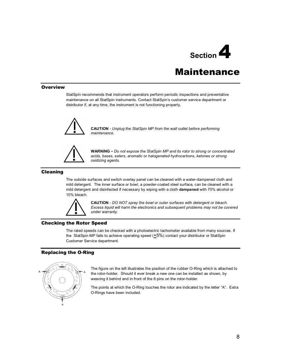 Maintenance | Iris Sample Processing Statspin® MP Multipurpose Centrifuge User Manual | Page 12 / 19