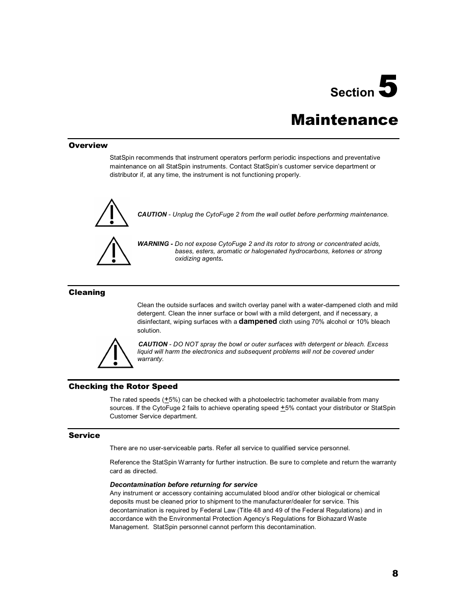 Maintenance | Iris Sample Processing StatSpin® CytoFuge 2 Compact Cytocentrifuge System User Manual | Page 12 / 16