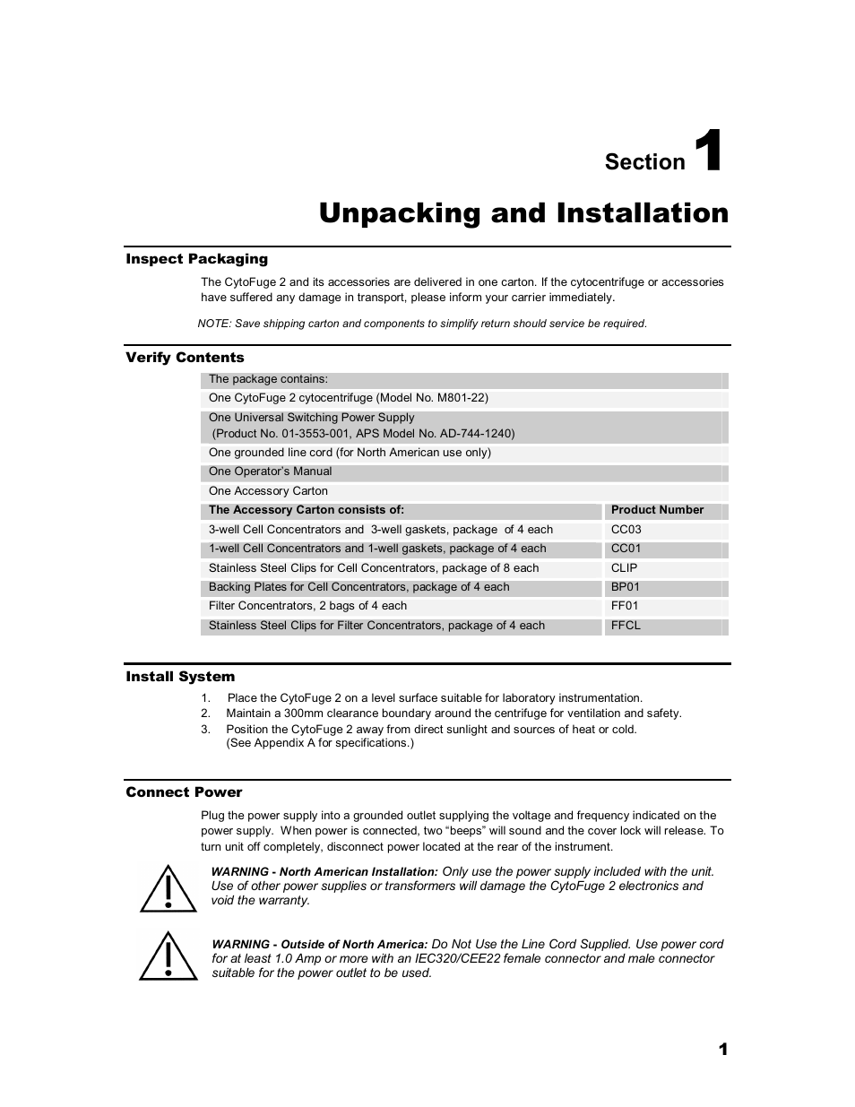Unpacking and installation | Iris Sample Processing StatSpin® CytoFuge 2 Compact Cytocentrifuge System User Manual | Page 5 / 16
