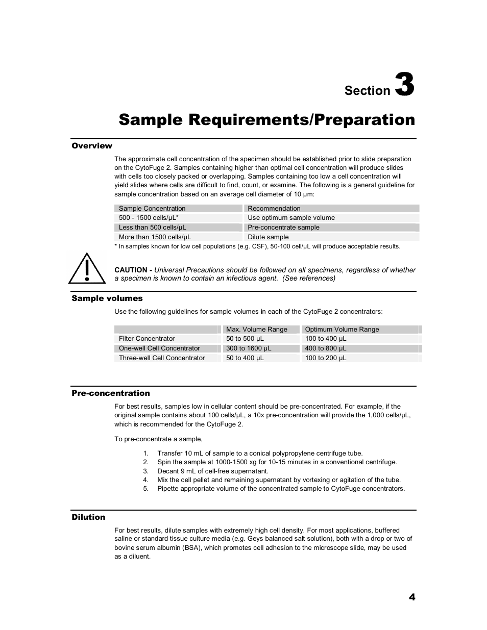 Sample requirements/preparation | Iris Sample Processing StatSpin® CytoFuge 2 Compact Cytocentrifuge System User Manual | Page 8 / 16