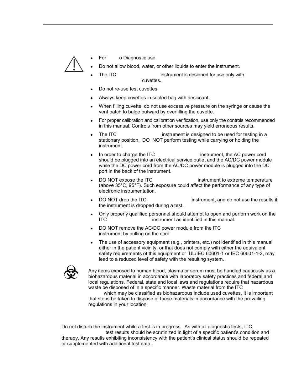 Operating precautions and warnings, Limitations | ITC Avoximeter 1000E Whole Blood Oximeter User Manual | Page 11 / 82