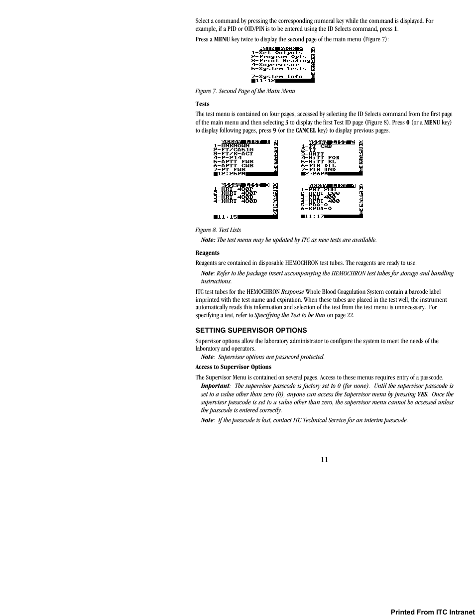 Setting supervisor options | ITC Hemochron Response Whole Blood Coagulation System User Manual | Page 11 / 44