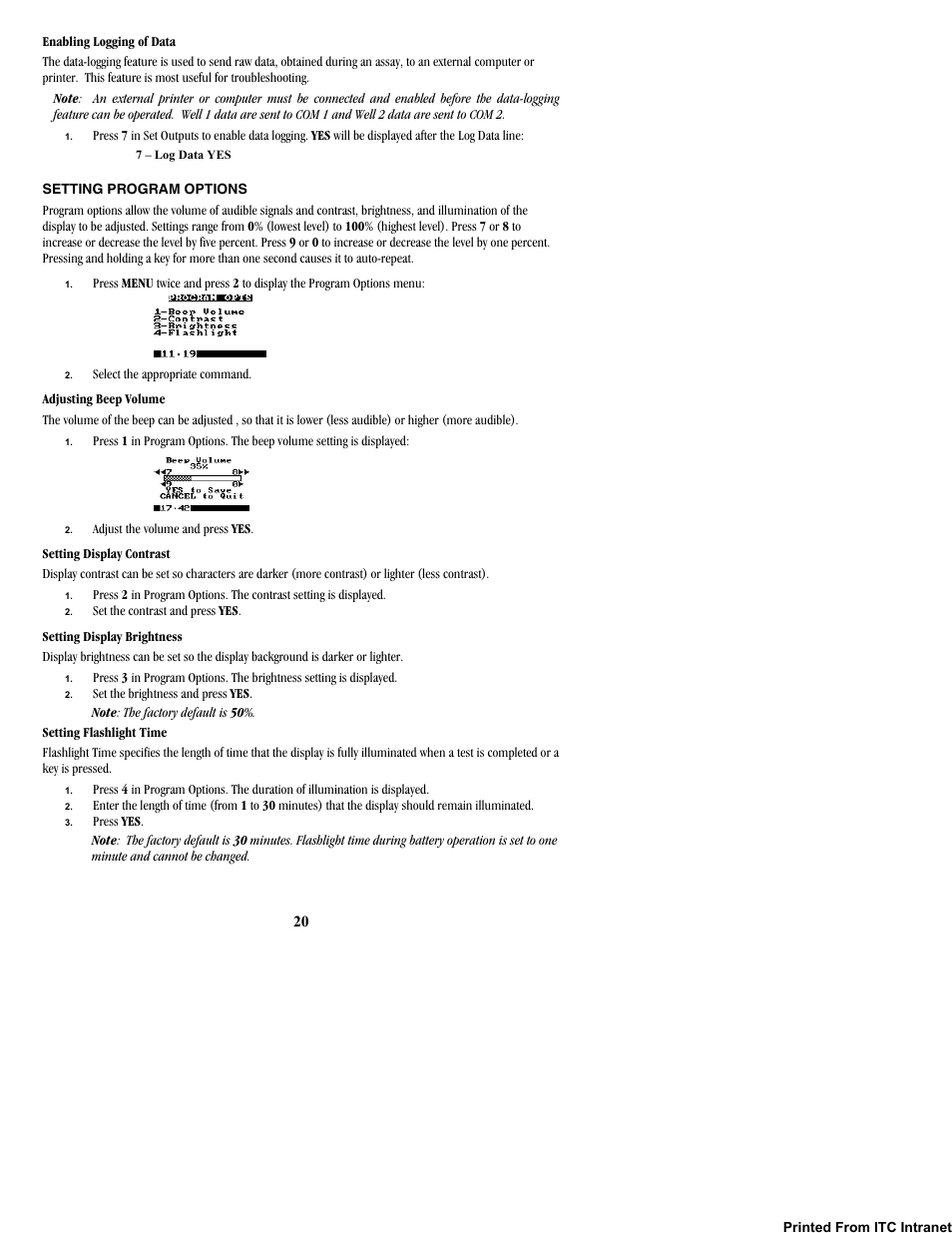 Setting program options | ITC Hemochron Response Whole Blood Coagulation System User Manual | Page 20 / 44