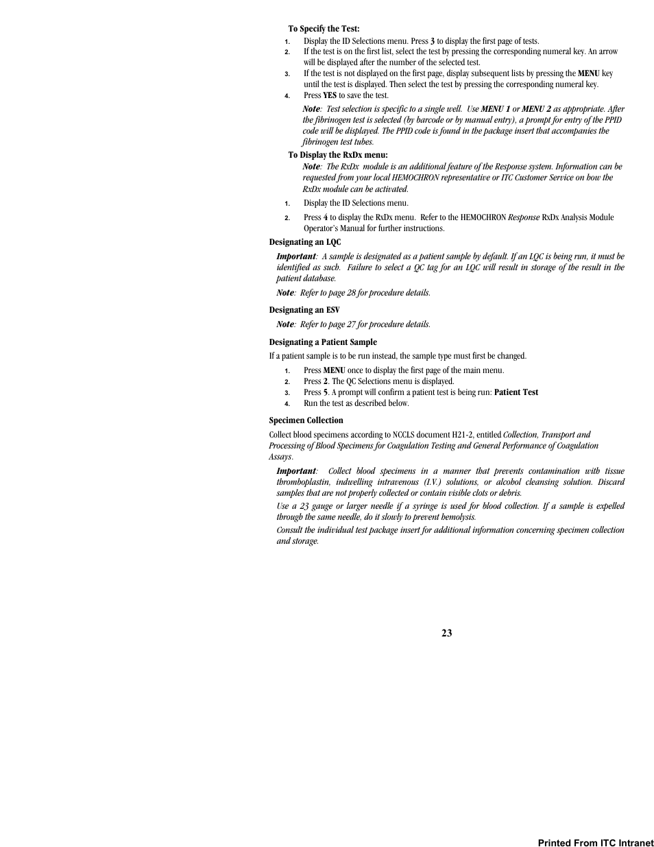 ITC Hemochron Response Whole Blood Coagulation System User Manual | Page 23 / 44