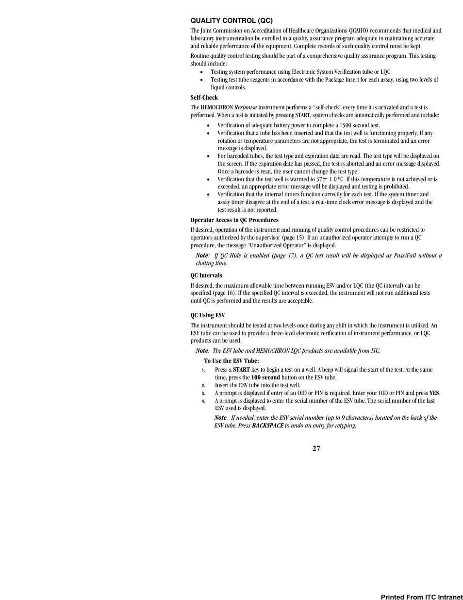 Quality control (qc) | ITC Hemochron Response Whole Blood Coagulation System User Manual | Page 27 / 44