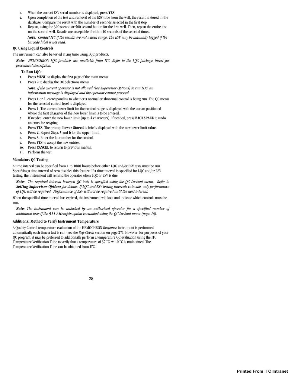 ITC Hemochron Response Whole Blood Coagulation System User Manual | Page 28 / 44