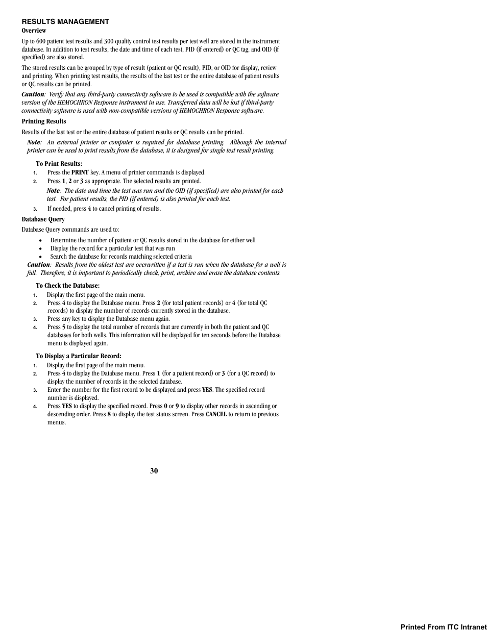 Results management | ITC Hemochron Response Whole Blood Coagulation System User Manual | Page 30 / 44