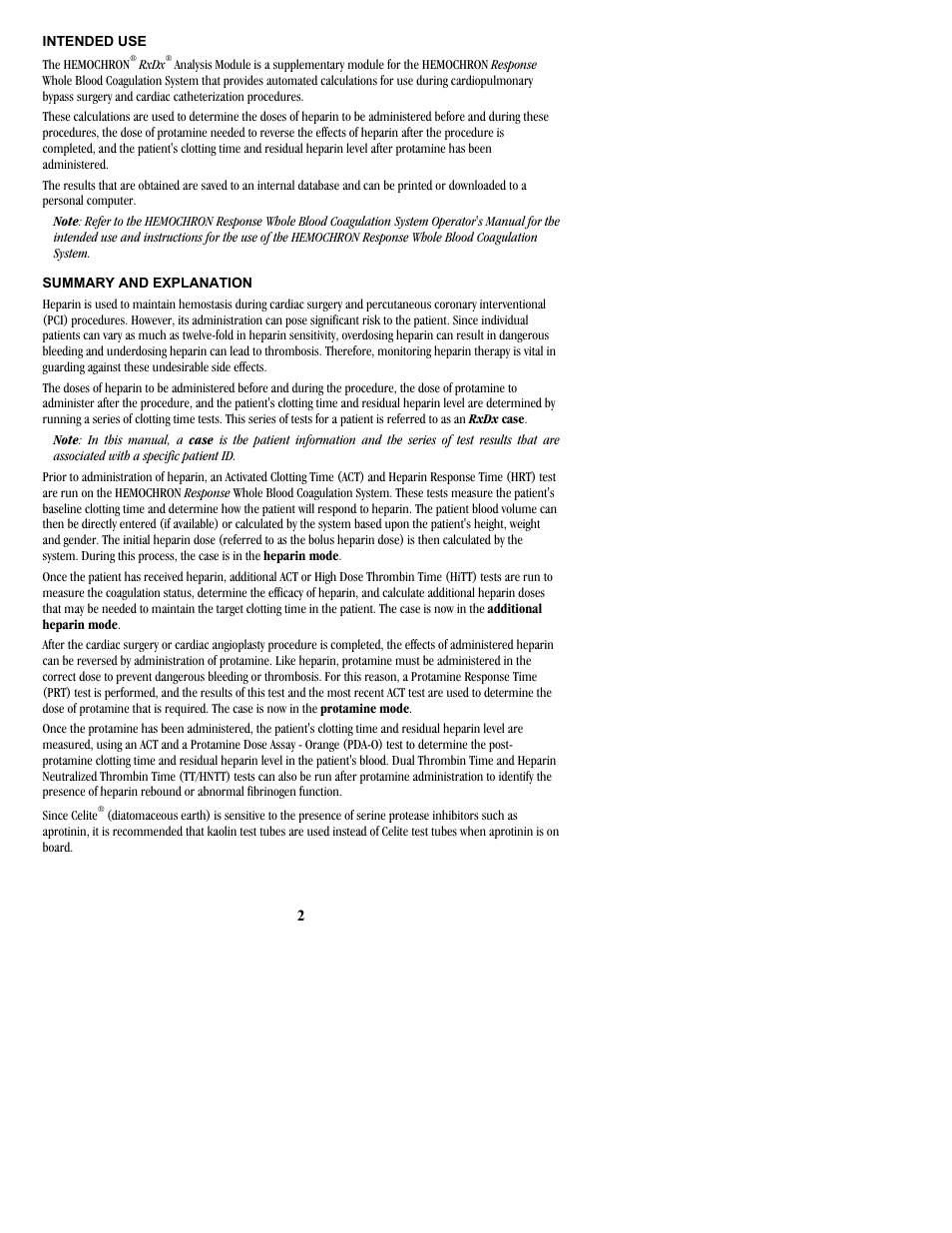 ITC Hemochron Response Whole Blood Coagulation System User Manual | Page 2 / 24