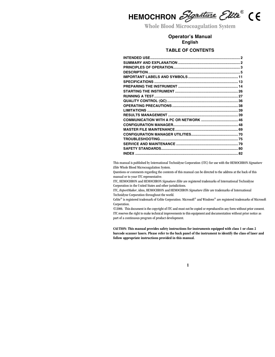 ITC Hemochron Signature Elite Whole Blood Microcoagulation System User Manual | 84 pages